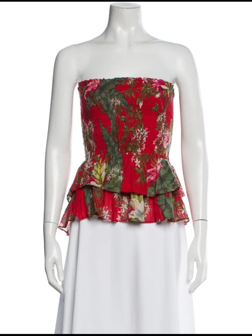 Isabel Marant Red Floral Strapless Peplum Tube Top 36 US 6 Small